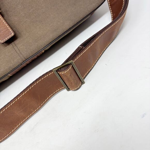 Boconi Messenger Lap Top Bag Flap Front Canvas and Leather Brass Hardware - Picture 6 of 16